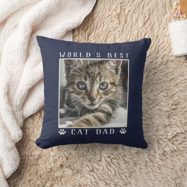 Coussin Meilleur Chat Papa Empreintes de pattes Photo Anim (Couverture)