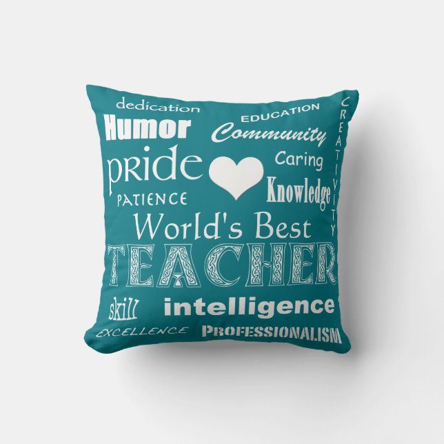 Coussin Meilleur Enseignant-Coeur Blanc+Personnalisable (Recto)