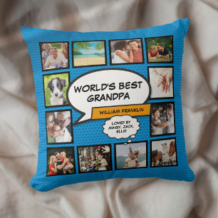 Coussin Meilleur Grand-Papa Grand-Père Photo Bleu de Monde