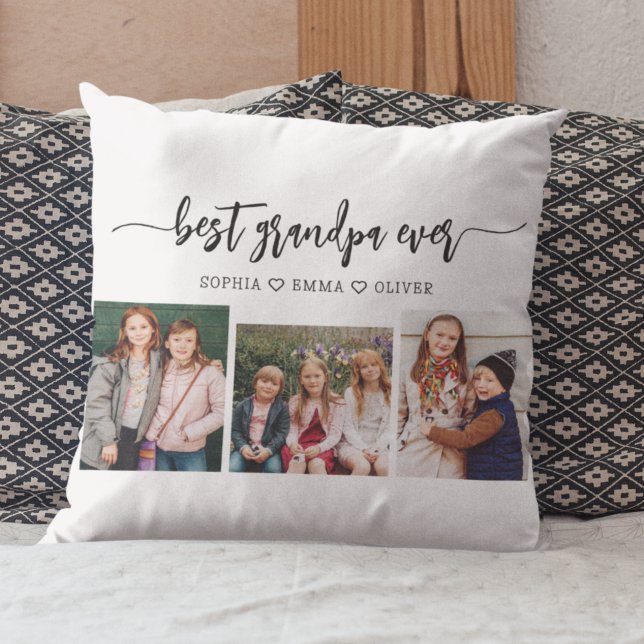 Coussin Meilleur Grand-Père Petits-Enfants Photo Collage (Créateur téléchargé)