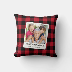 Coussin Meilleur Grand-Père Plaid Noir et Rouge Photo