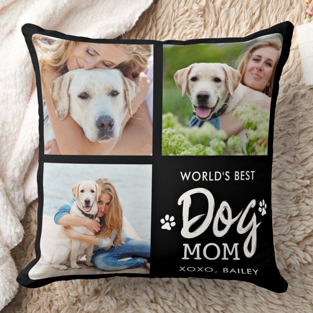 Coussin Meilleur MOM DOG MOM Custom 3 Photo Collage (Créateur téléchargé)