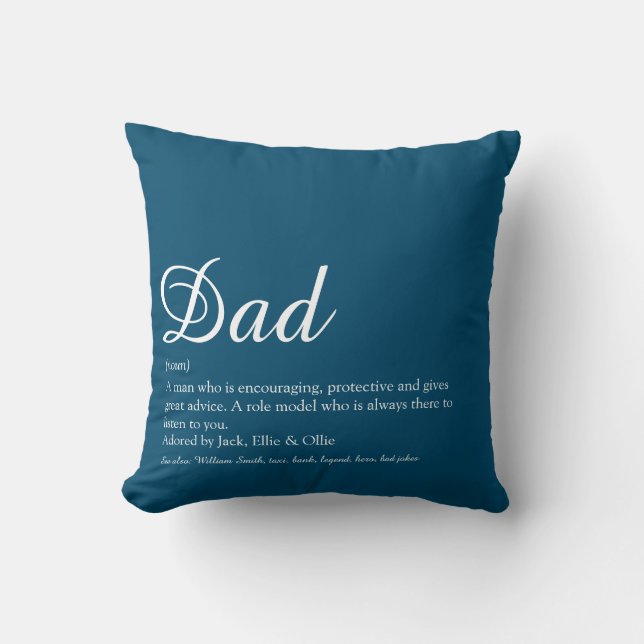 Coussin Meilleur Papa, Définition de Papa, Écriture Bleue (Recto)