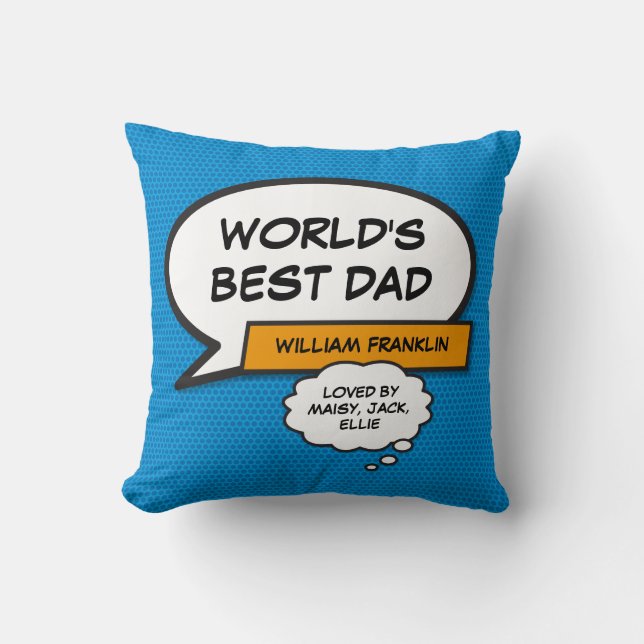 Coussin Meilleur papa du monde, Papa, Père Superhero Blue  (Recto)