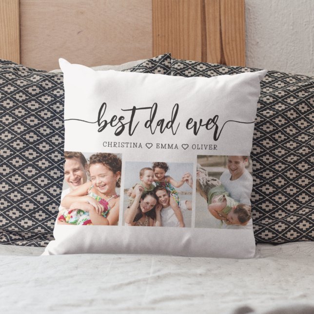 Coussin Meilleur papa jamais - Fête des pères photo Collag (Créateur téléchargé)