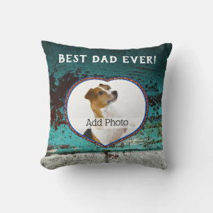 Coussin Meilleur papa Jamais photo coeur Turquoise Aqua Ru