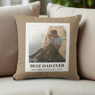 Coussin Meilleur Papa Jamais Photo Marron Moderne Minimali