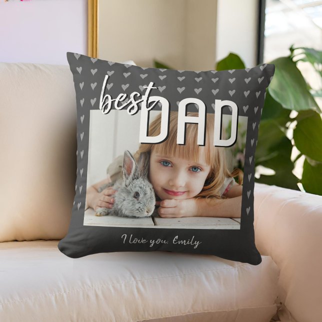 Coussin Meilleur papa Motif de coeur Grey Photo Journée de (Créateur téléchargé)