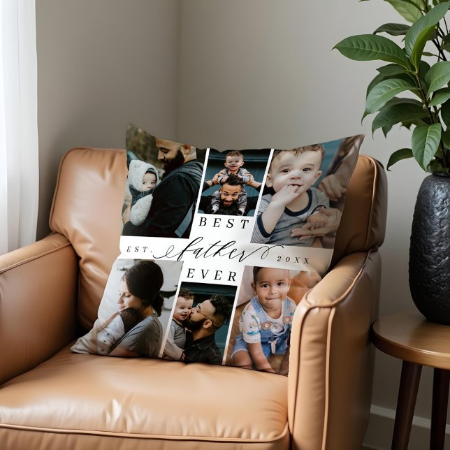 Coussin Meilleur Père jamais | Fête des pères 8 Collage ph (Best Father Ever | Father's Day 8 Photo Collage Throw Pillow)