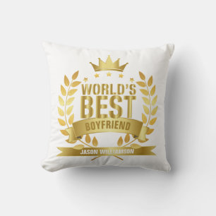 Coussin Meilleur Petit Ami du Monde Moderne Or Blanc