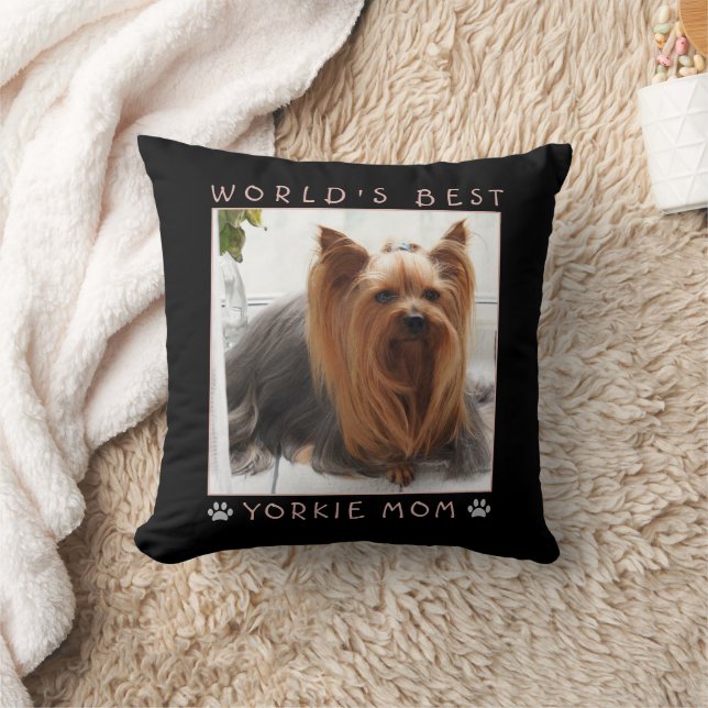 Coussin Meilleur Yorkie Maman Pink Grey Paws Photo (Couverture)
