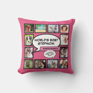 Coussin Meilleure Belle-Mère du Monde 12 Photo Fun Rose