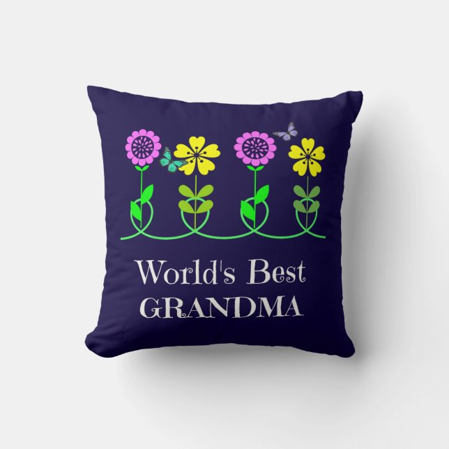 Coussin Meilleure grand-mère du monde, joli design floral (Recto)