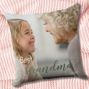 Coussin Meilleure Grand-mère Sage Vert Écriture Cœur Photo