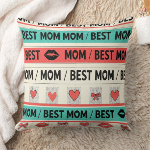 Coussin Meilleure Maman Bande Dessinée Cœurs Graphique Rét