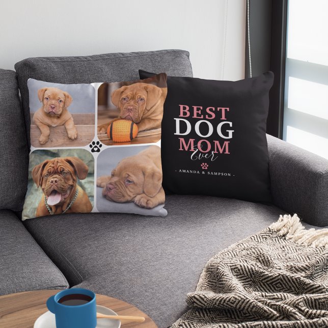 Coussin Meilleure maman chien Ever 4 photo personnalisée (Créateur téléchargé)