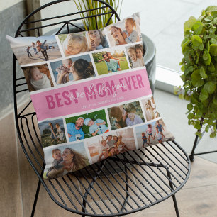 Coussin Meilleure Maman Collage Photo Rose