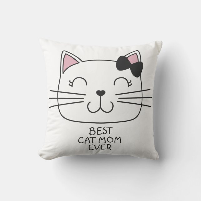 Coussin Meilleure maman de chat blanc jamais avec mignonne (Recto)