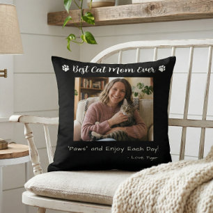 Coussin Meilleure Maman de Chat Pattes Photo d'Animal Noir
