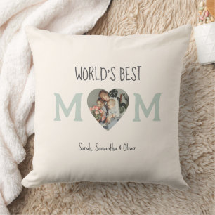 Coussin Meilleure maman du monde - Photo du coeur et texte