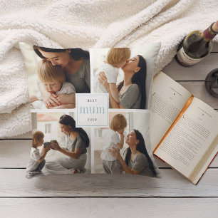 Coussin Meilleure maman jamais   Aqua & White Kids Photo C