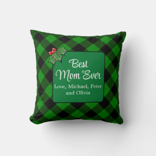 Coussin Meilleure maman jamais Noël classique vert Plaid H