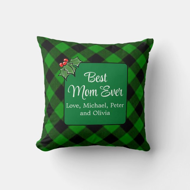 Coussin Meilleure maman jamais Noël classique vert Plaid H (Recto)