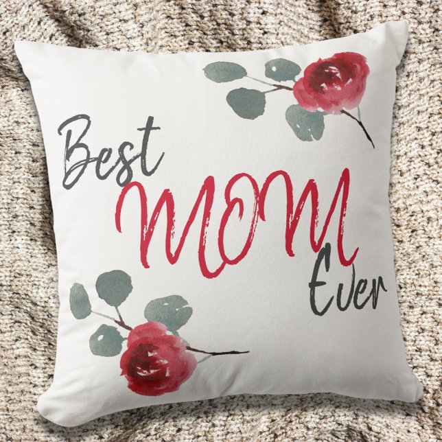 Coussin Meilleure maman jamais Script Aquarelle Rose Flora (Créateur téléchargé)