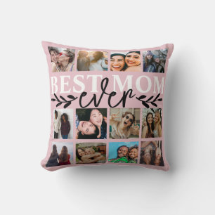 Coussin Meilleure maman Jour Blush Pink Photo Collage