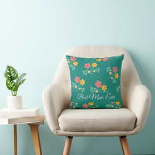 Coussin Meilleure maman Jour Daisy Bouquet Vintage en vert