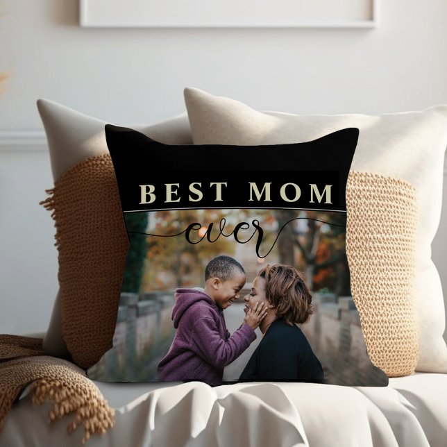 Coussin Meilleure maman Jour des mères Jouer l'oreiller (Best Mom Ever Photo simple modern black and white pillow)