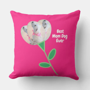 Coussin Meilleure maman mignonne blanc Chien Chien Fleur R