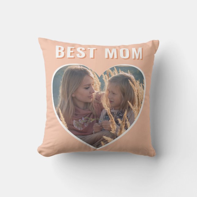 Coussin Meilleure maman mignonne Coeur Photo Fête des Mère (Recto)