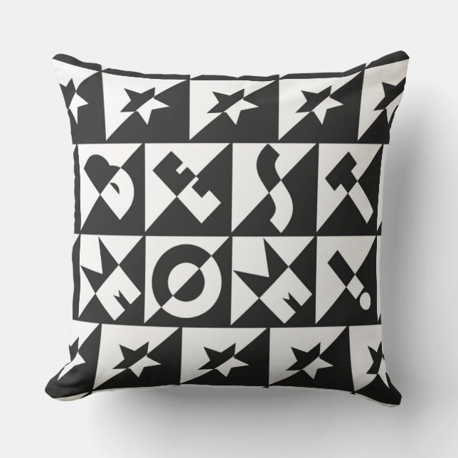 Coussin Meilleure maman Noir avec Motif blanc et étoiles (Recto)