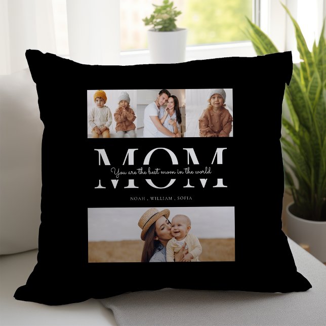 Coussin Meilleure maman noir et blanc 4 photo (Créateur téléchargé)