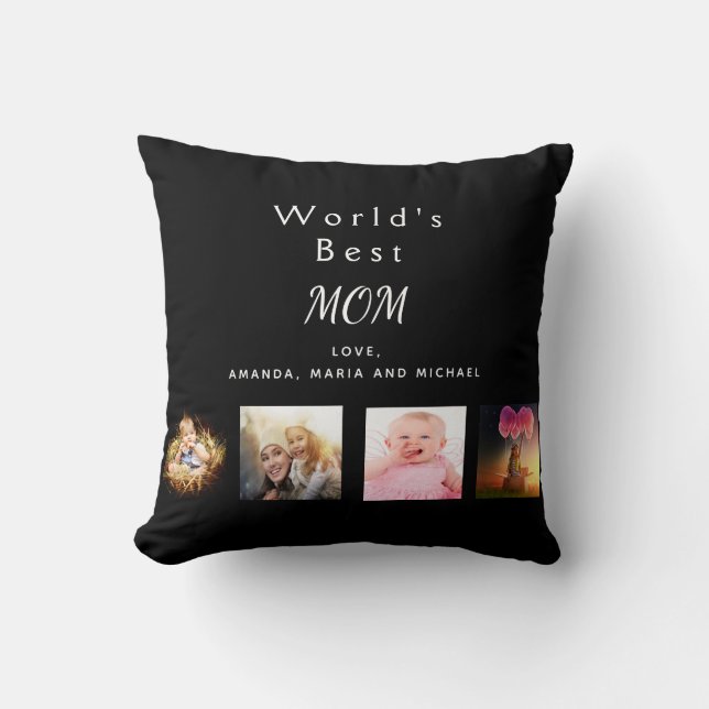 Coussin Meilleure maman personnalisée photo de famille col (Recto)