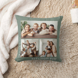 Coussin Meilleure Maman Photo Fête des Mères Vert Sauge