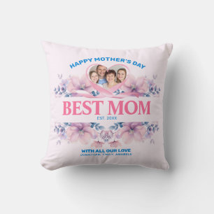 Coussin Meilleure maman Photo personnalisée Floral Fête de