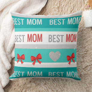 Coussin Meilleure Maman Pop Art Cœurs & Rubans Rétro