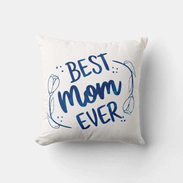 Coussin Meilleure Maman Toujours Fête des mères Bleu Flora (Recto)