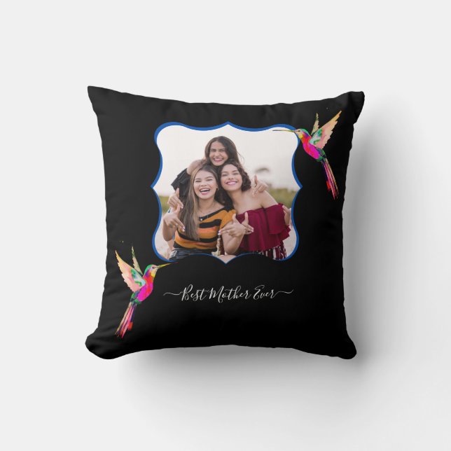 Coussin Meilleure Mère Jamais ! Photo famille Colibri (Recto)