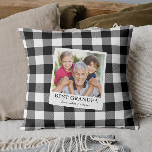 Coussin Meilleure photo à carreaux noir et blanc de Grand-