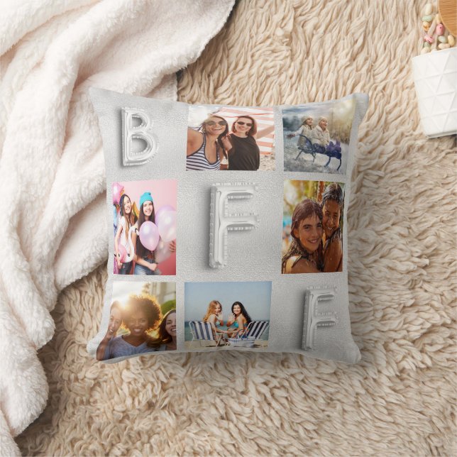 Coussin Meilleurs amis argent photo collage bff besties (Couverture)