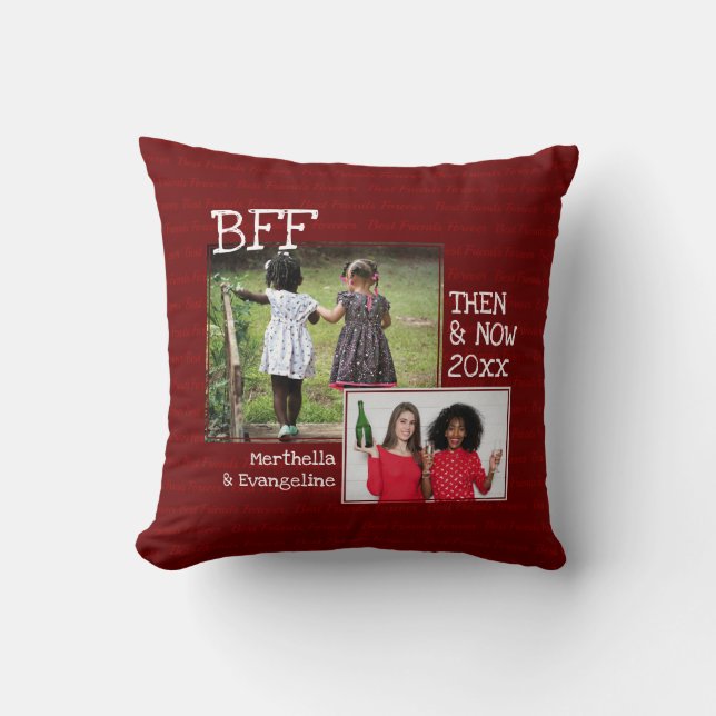 Coussin MEILLEURS AMIS BFF | 2 Mémoire PHOTO | Bourgogne (Recto)