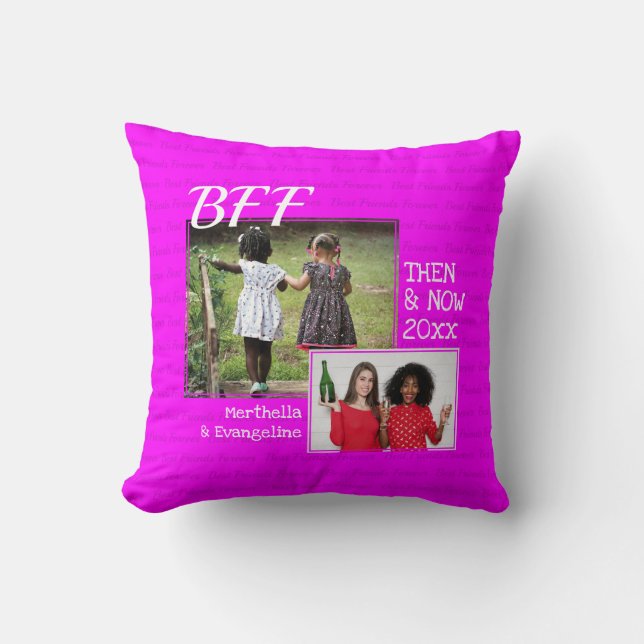Coussin MEILLEURS AMIS BFF | 2 Mémoire PHOTO | Garder rose (Recto)