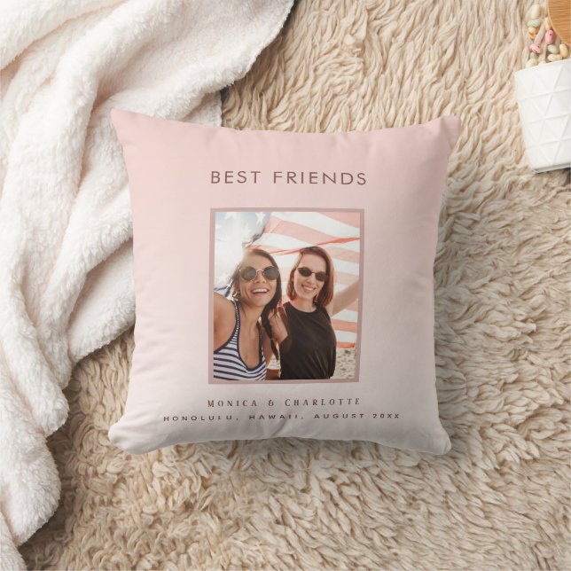 Coussin Meilleurs amis blush rose or photo noms vacances (Couverture)