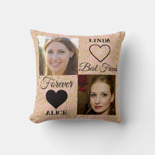 Coussin Meilleurs Amis Cadeau Gold Rose Heart Photo Collag
