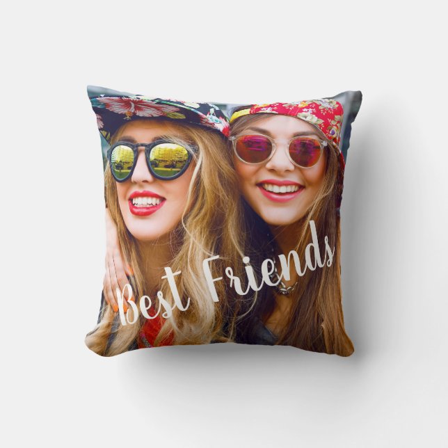 Coussin Meilleurs amis Cursive Script Carré Photo (Recto)