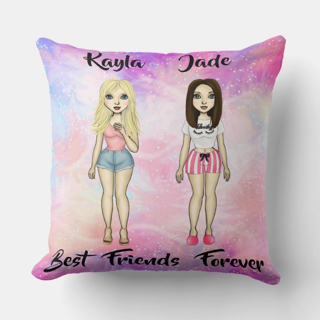 Coussin Meilleurs amis Forever Blonde et Brunette Custom (Recto)