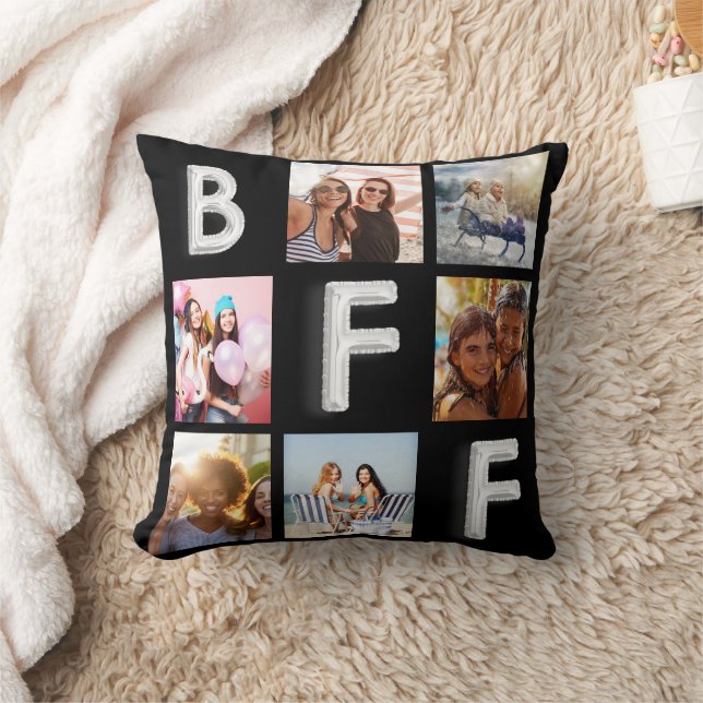 Coussin Meilleurs amis noir argent photo collage (Couverture)